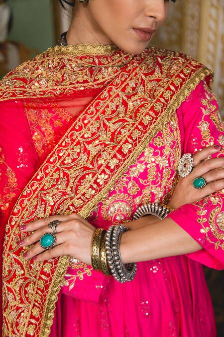 Buy Gulabo Jaipur Pink Chanderi Embroidery Round Neck Nahal Anarkali Set Online at Aza Fashions Buy_Gulabo Jaipur_Pink Chanderi Embroidery Round Neck Nahal Anarkali Set _Online_at_Aza_Fashions