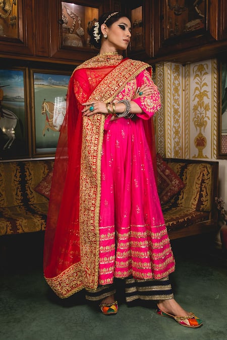 Gulabo Jaipur Pink Chanderi Embroidery Round Neck Nahal Anarkali Set at Aza Fashions Gulabo Jaipur_Pink Chanderi Embroidery Round Neck Nahal Anarkali Set _at_Aza_Fashions