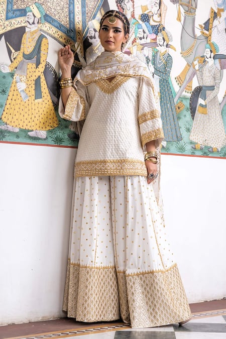 Gulabo Jaipur Thread & Zari Embroidered Kurta Sharara Set 