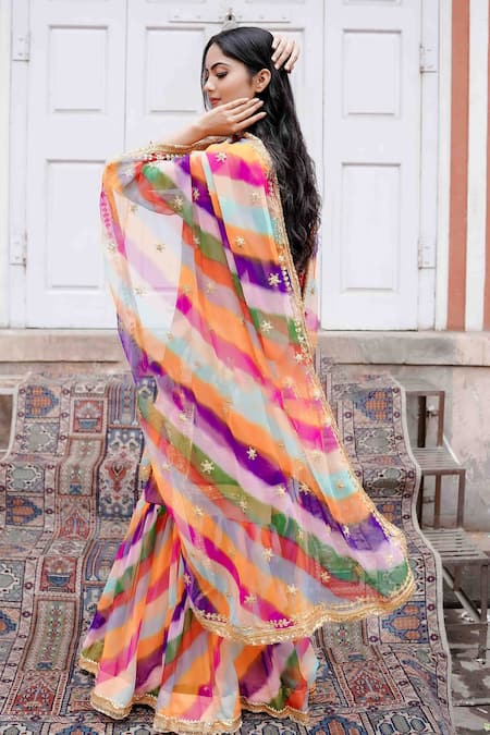 Gulabo Jaipur Qala Leheriya Pattern Kurta Sharara Set 