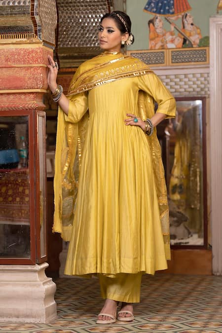 Gulabo Jaipur Yellow Chanderi Embroidered Sequin Scoop Shri Flared Anarkali Set With Dupatta 