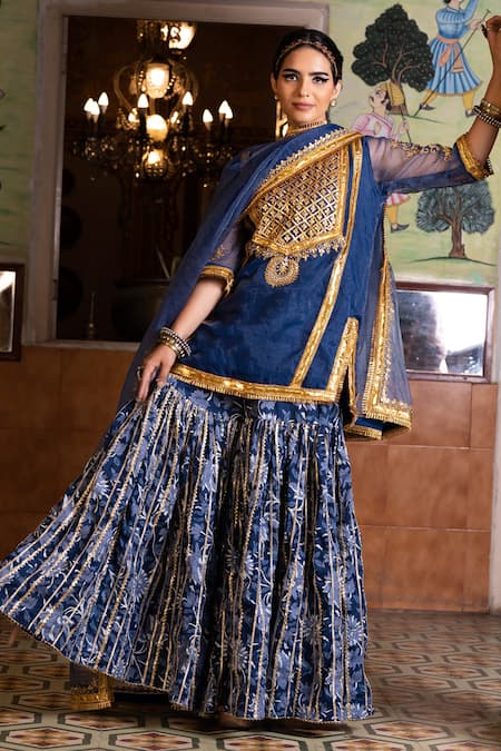 Gulabo Jaipur Aasman Zari Yoke Embroidered Kurta Sharara Set 