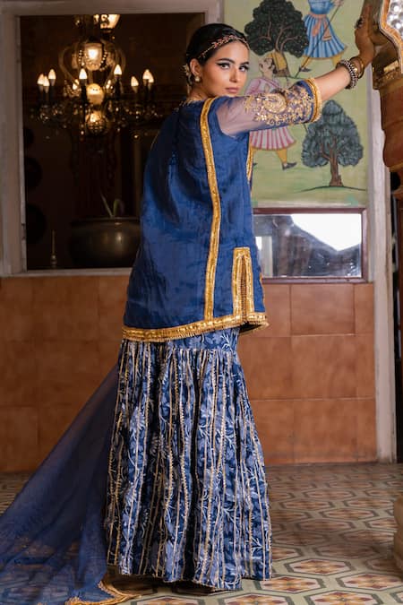 Gulabo Jaipur Aasman Zari Yoke Embroidered Kurta Sharara Set