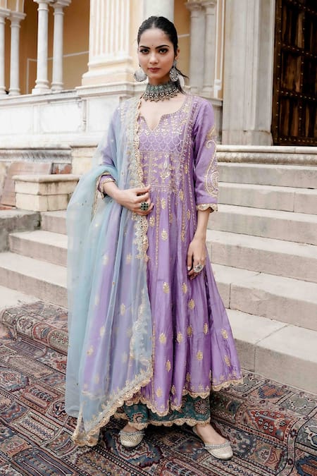 Buy Purple Lucknowi Embroidered Anarkali Suit In USA, UK, Canada,  Australia, Newzeland online