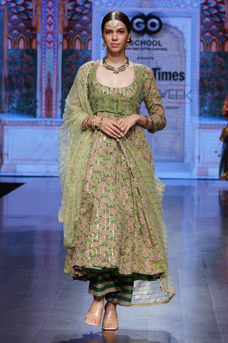 Gulabo Jaipur_Green Cotton Pearls, Sequins, Farah Printed Anarkali Set With Jacket_Online_at_Aza_Fashions