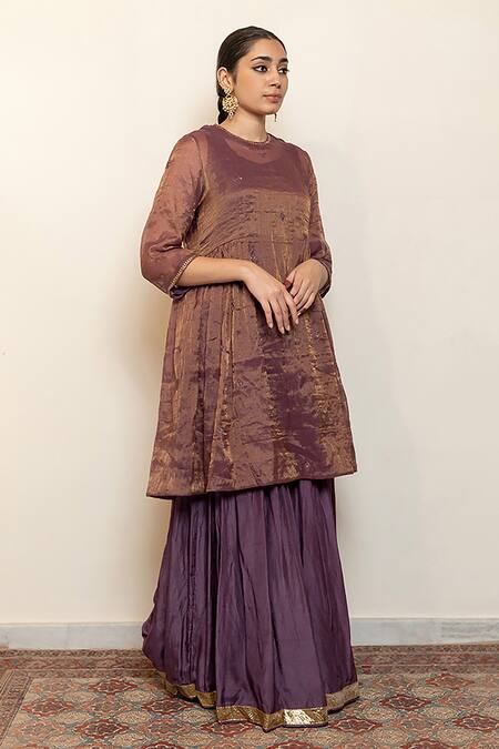 Nirjara_Purple , Cotton, , Zareen Kurta Set With Dupatta _Online_at_Aza_Fashions