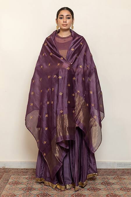 Buy_Nirjara_Purple , Cotton, , Zareen Kurta Set With Dupatta _Online_at_Aza_Fashions