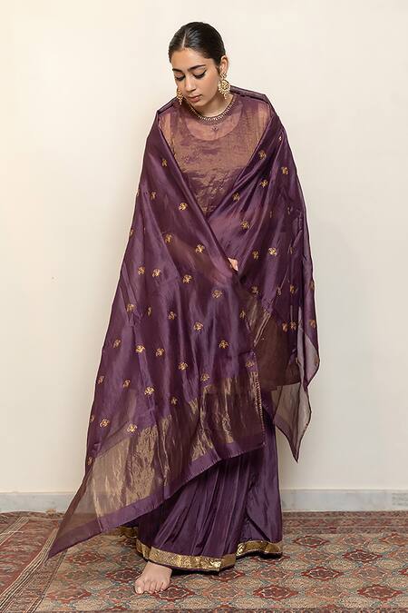 Nirjara_Purple , Cotton, , Zareen Kurta Set With Dupatta _at_Aza_Fashions