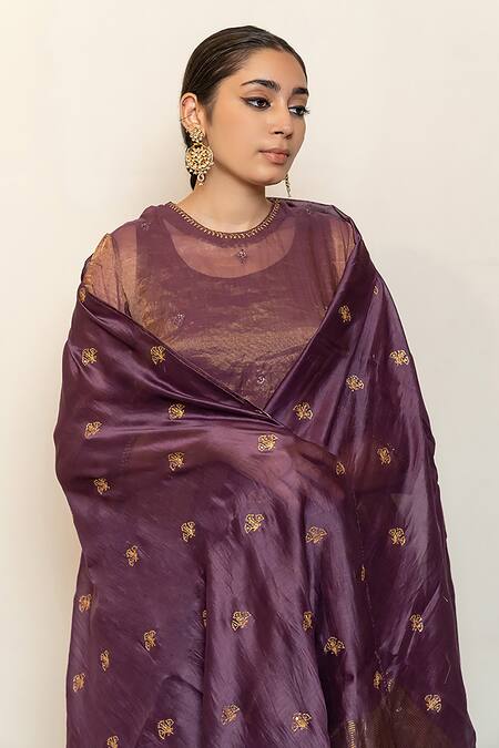 Shop_Nirjara_Purple , Cotton, , Zareen Kurta Set With Dupatta 