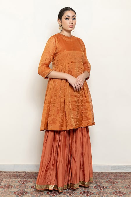 Nirjara Chanderi Tissue Floral Moon Embroidered Kurta With Gharara 