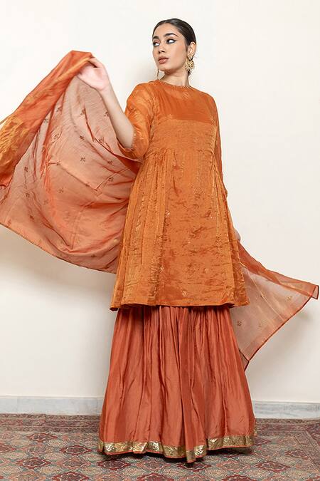 Buy_Nirjara_Orange , Cotton, Cotton, Kurta Set With Dupatta 