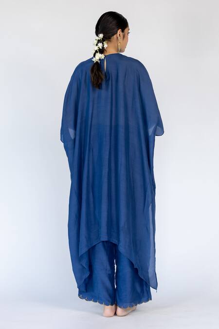 Shop Nirjara Blue Cotton, Silk Sequins, Embroidery Round Neck Floral Bodice Kaftan With Pant Online at Aza Fashions Shop_Nirjara_Blue Cotton, Silk Sequins, Embroidery Round Neck Floral Bodice Kaftan With Pant _Online_at_Aza_Fashions