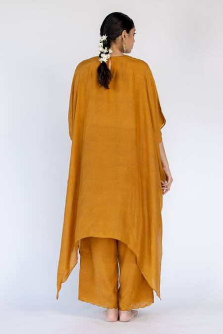 Shop_Nirjara_Yellow Cotton, Silk Sequins, Embroidery Lailaa Floral Bodice Kaftan With Pant _Online_at_Aza_Fashions