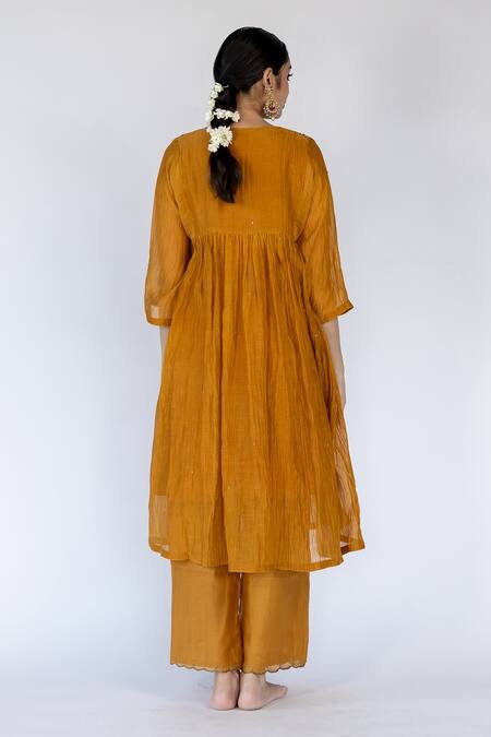 Nirjara Yellow Chanderi , Embroidery, Farah Thread Yoke Kurta With Pant at Aza Fashions Nirjara_Yellow Chanderi , Embroidery, Farah Thread Yoke Kurta With Pant _at_Aza_Fashions