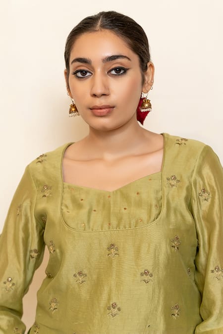 Buy Nirjara Green Cotton, Silk Heer Kanchadi Blouse And Lehenga Set Buy_Nirjara_Green Cotton, Silk Heer Kanchadi Blouse And Lehenga Set