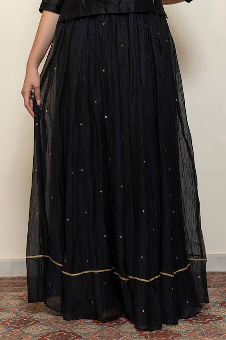 Shop Nirjara Black Cotton, Silk Heer Hand Kanchadi Blouse And Lehenga Set Online at Aza Fashions Shop_Nirjara_Black Cotton, Silk Heer Hand Kanchadi Blouse And Lehenga Set _Online_at_Aza_Fashions