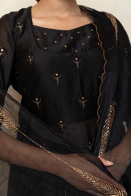 Nirjara Black Cotton, Silk Heer Hand Kanchadi Blouse And Lehenga Set at Aza Fashions Nirjara_Black Cotton, Silk Heer Hand Kanchadi Blouse And Lehenga Set _at_Aza_Fashions