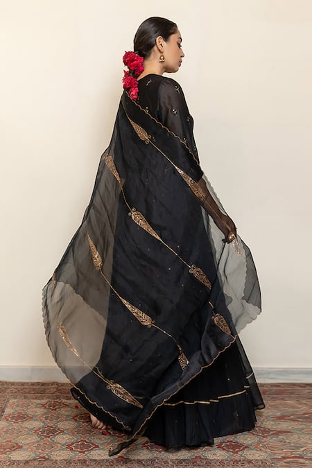 Buy Nirjara Black Cotton, Silk Heer Hand Kanchadi Blouse And Lehenga Set Buy_Nirjara_Black Cotton, Silk Heer Hand Kanchadi Blouse And Lehenga Set
