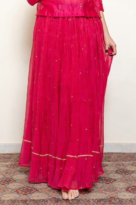 Nirjara_Pink Cotton, Silk Heer Resham Kanchadi Blouse And Lehenga Set _at_Aza_Fashions