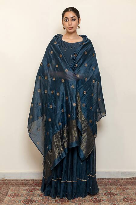 Buy Nirjara Blue , Silk, Heer Kanchadi Blouse Lehenga Set Online at Aza Fashions Buy_Nirjara_Blue , Silk, Heer Kanchadi Blouse Lehenga Set _Online_at_Aza_Fashions