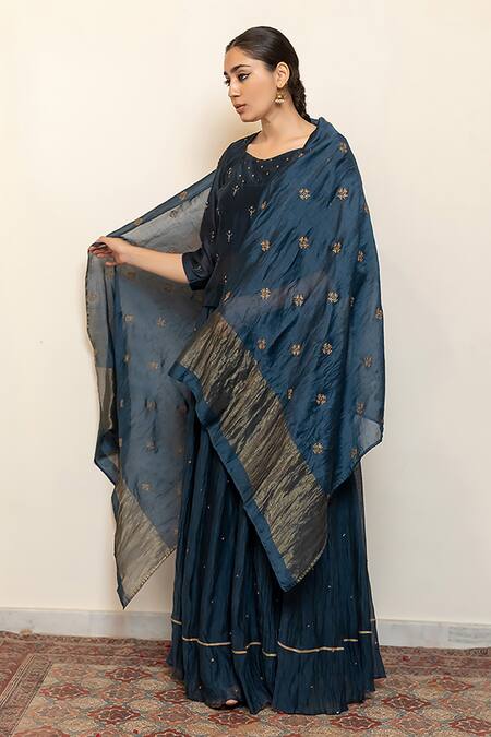 Shop Nirjara Blue , Silk, Heer Kanchadi Blouse Lehenga Set Online at Aza Fashions Shop_Nirjara_Blue , Silk, Heer Kanchadi Blouse Lehenga Set _Online_at_Aza_Fashions