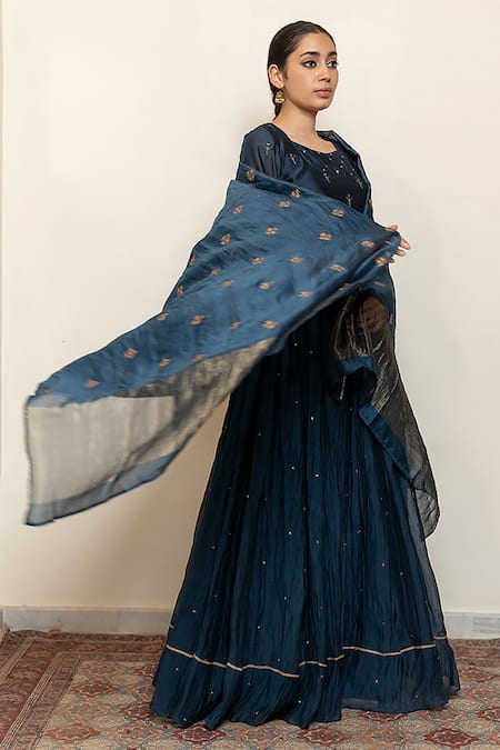 Nirjara Blue , Silk, Heer Kanchadi Blouse Lehenga Set at Aza Fashions Nirjara_Blue , Silk, Heer Kanchadi Blouse Lehenga Set _at_Aza_Fashions