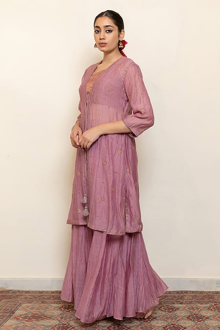 Buy Nirjara Purple , Cotton Embroidery, Beads Ruhma Jacket Sharara Set Online at Aza Fashions Buy_Nirjara_Purple , Cotton Embroidery, Beads Ruhma Jacket Sharara Set _Online_at_Aza_Fashions