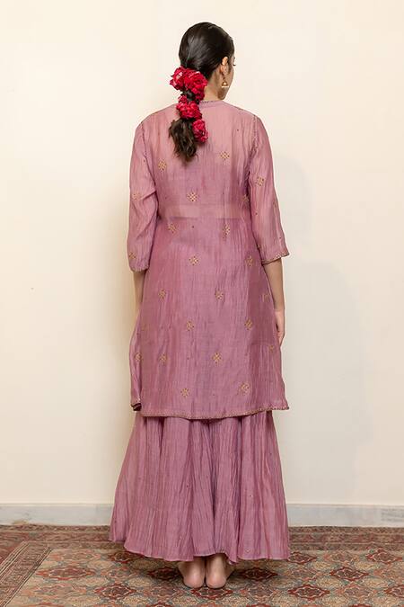 Shop Nirjara Purple , Cotton Embroidery, Beads Ruhma Jacket Sharara Set Online at Aza Fashions Shop_Nirjara_Purple , Cotton Embroidery, Beads Ruhma Jacket Sharara Set _Online_at_Aza_Fashions