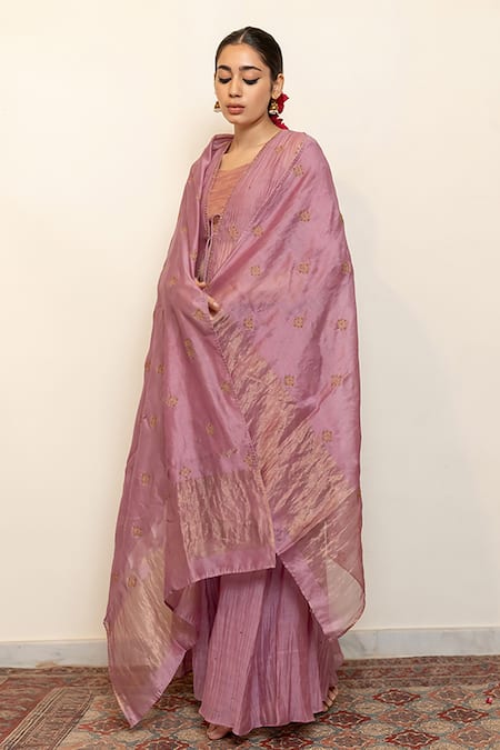 Shop Nirjara Purple , Cotton Embroidery, Beads Ruhma Jacket Sharara Set Shop_Nirjara_Purple , Cotton Embroidery, Beads Ruhma Jacket Sharara Set