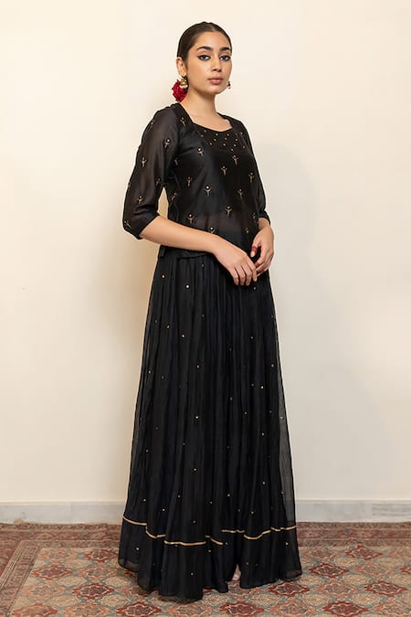 Shop Nirjara Black Cotton, Silk Heer Hand Kanchadi Blouse And Lehenga Set Shop_Nirjara_Black Cotton, Silk Heer Hand Kanchadi Blouse And Lehenga Set