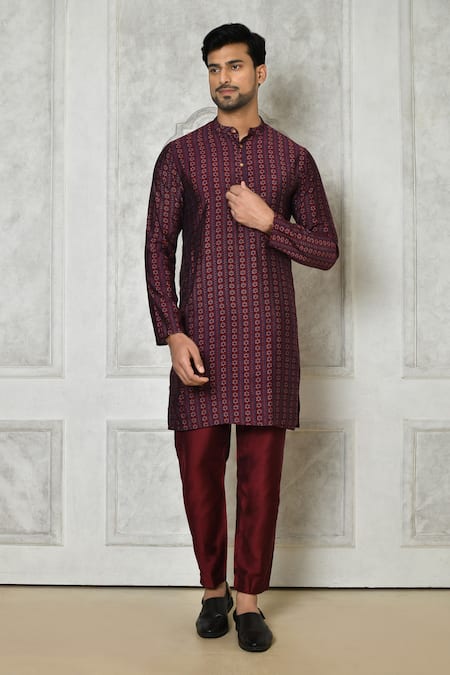 Aryavir Malhotra Floret Stripe Print Kurta Set 