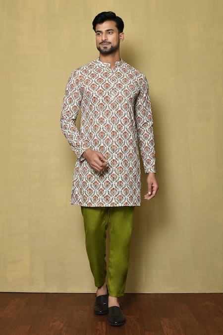 Aryavir Malhotra Floral Print Full Sleeve Kurta Set 