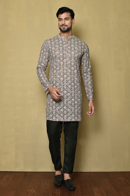 Aryavir Malhotra Botanical Print & Embroidered Kurta Set 