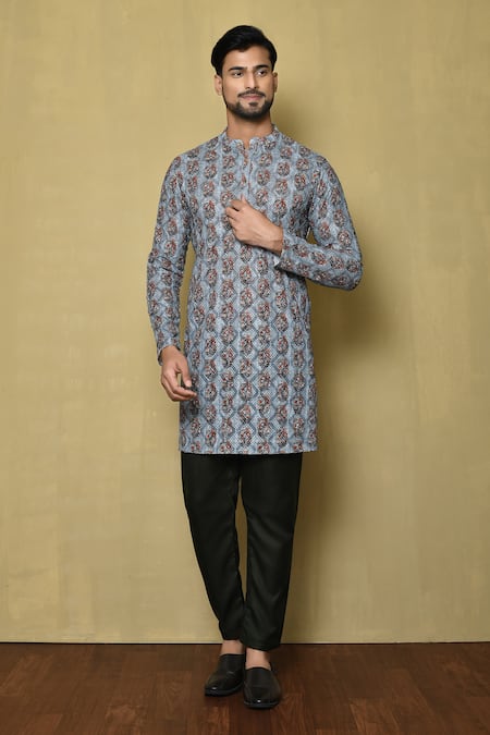 Aryavir Malhotra Full Sleeve Floral Print Kurta Set 