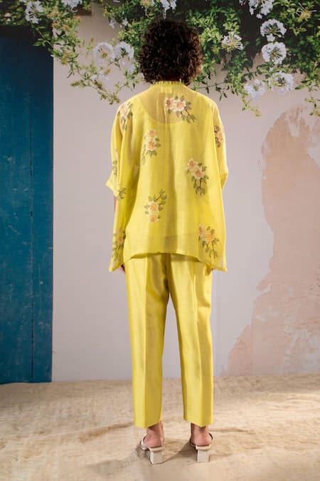 Shop Arcvsh By Pallavi Singh Yellow Cotton, Silk, Chanderi Polo Collar Printed Kaftan Top With Pant at Aza Fashions Shop_Arcvsh By Pallavi Singh_Yellow Cotton, Silk, Chanderi Polo Collar Printed Kaftan Top With Pant _at_Aza_Fashions