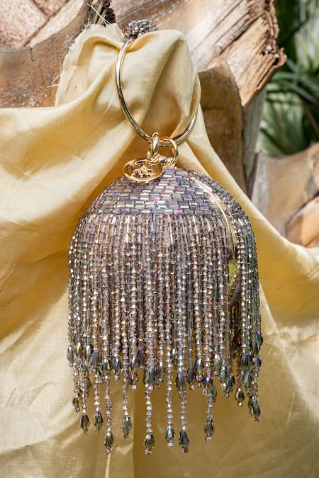 Fringe Clutch Bag In Golden Color/Women's Round Ball Clutch Purse/Sequins  Beads/Evening Clutch/ Wedding Party Handbags