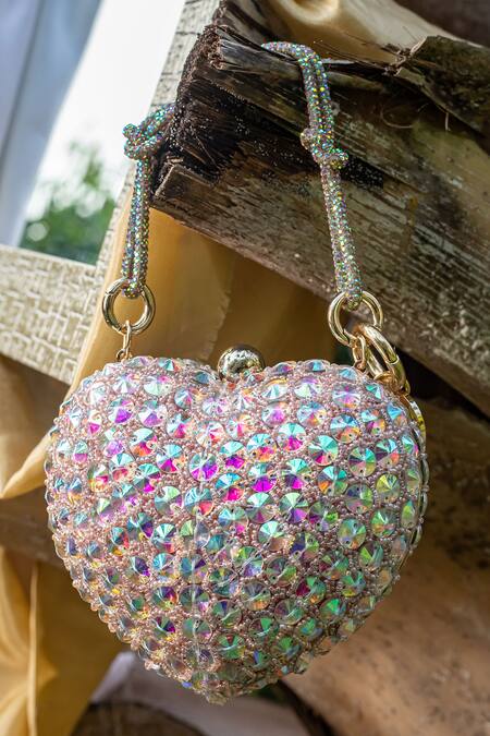 Buy Bag Head Multi Color Crystals Holographic Embellished Heart Bag Online at Aza Fashions Buy_Bag Head_Multi Color Crystals Holographic Embellished Heart Bag _Online_at_Aza_Fashions