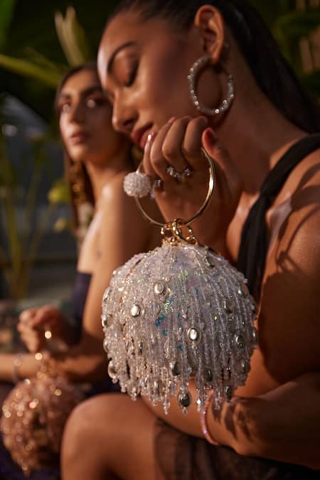 Bag Head Stone Embellished Round Bag 