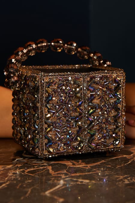 Bag Head Crystals Embellished Box Bag 