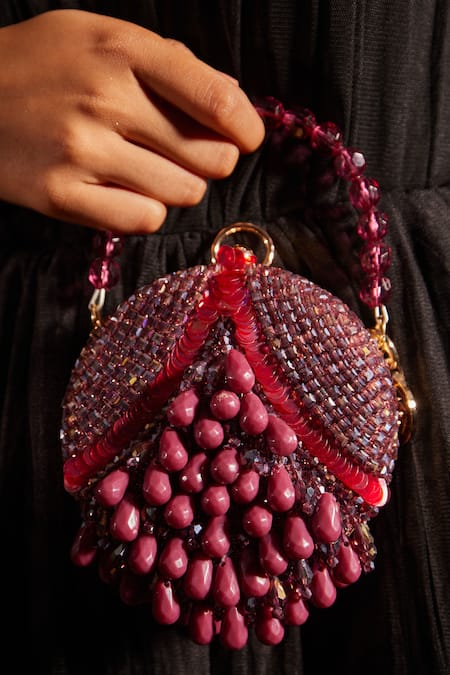 Bag Head Flat Round Shaped Crystal Embellished Bag 