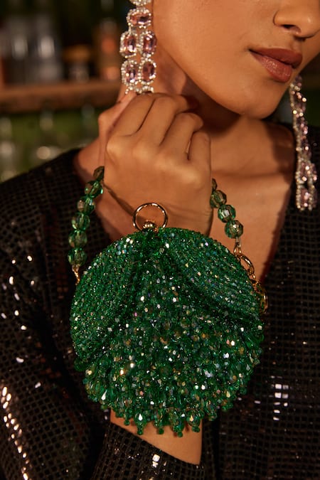 Bag Head Flat Round Crystal Embellished Bag 