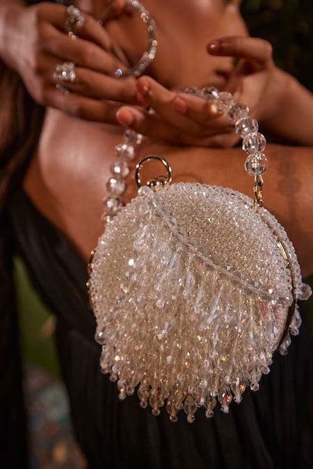 Bag Head Crystal Embellished Flat Round Shaped Bag 