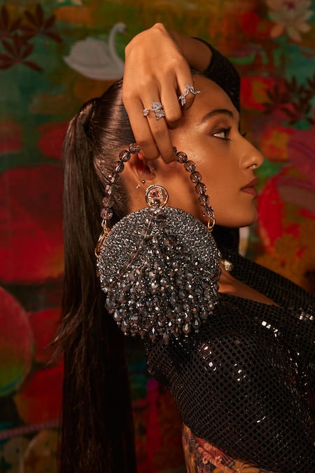 Bag Head Flat Round Shaped Crystal Embellished Bag 