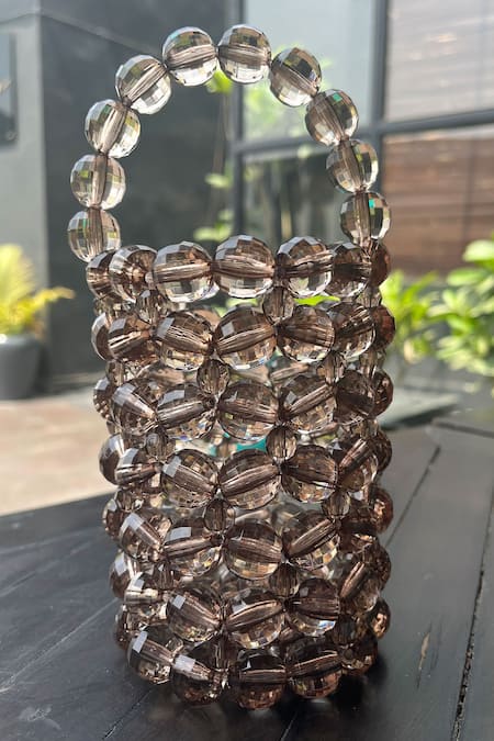 Bag Head_Gold Crystals Embellished Bucket Bag _Online_at_Aza_Fashions