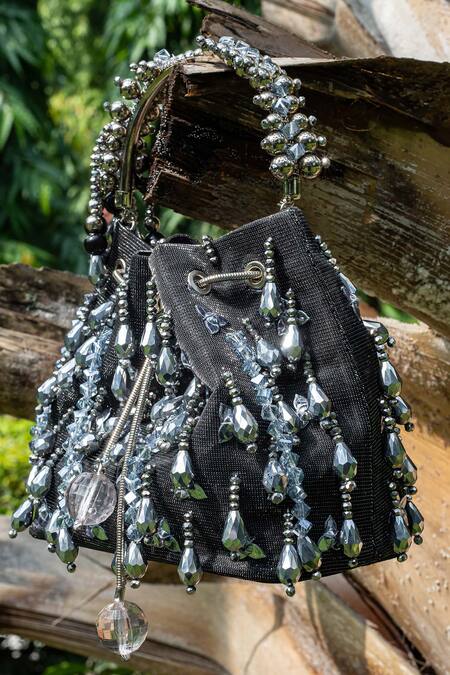 Bag Head_Black Crystals, Sequins And Embellished Potli _Online_at_Aza_Fashions