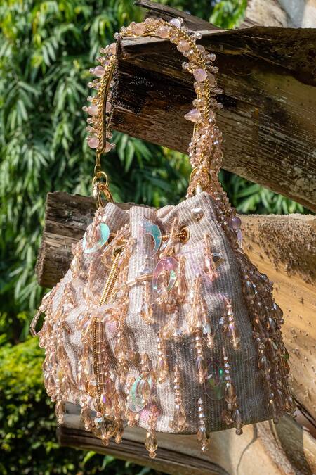 Bag Head_Pink Crystals, Sequins And Embellished Potli _Online_at_Aza_Fashions