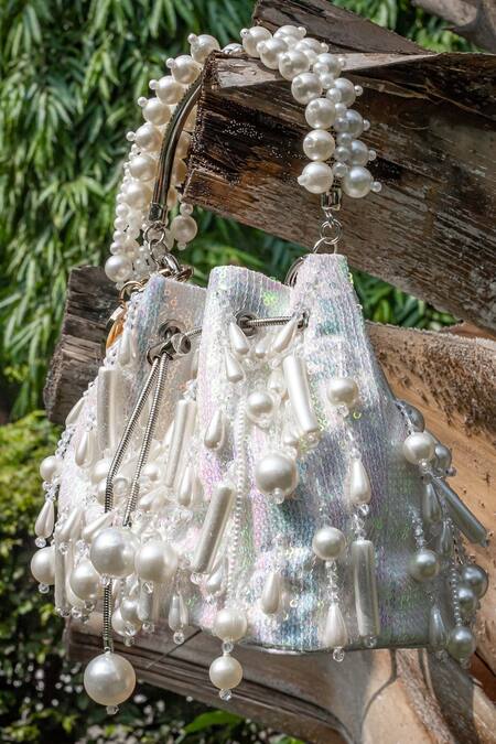 Bag Head_White Crystals, Pearls Embellished Potli _Online_at_Aza_Fashions
