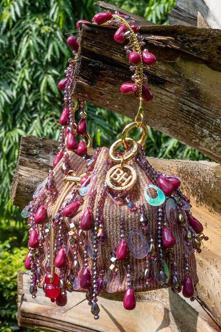 Bag Head_Purple Crystals, Pearls And Embellished Potli _Online_at_Aza_Fashions