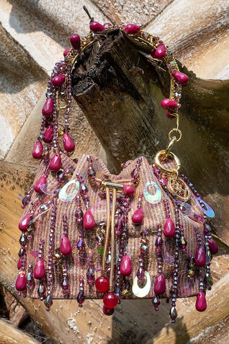 Buy_Bag Head_Purple Crystals, Pearls And Embellished Potli _Online_at_Aza_Fashions