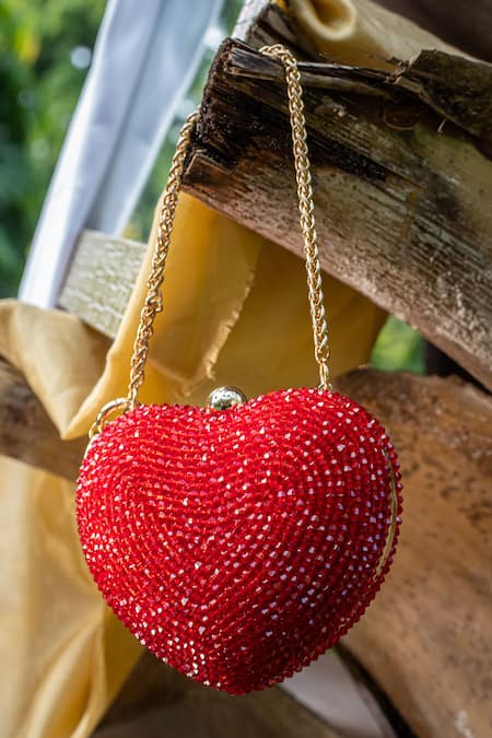 Bag Head Heart Shaped Stone Embellished Bag 